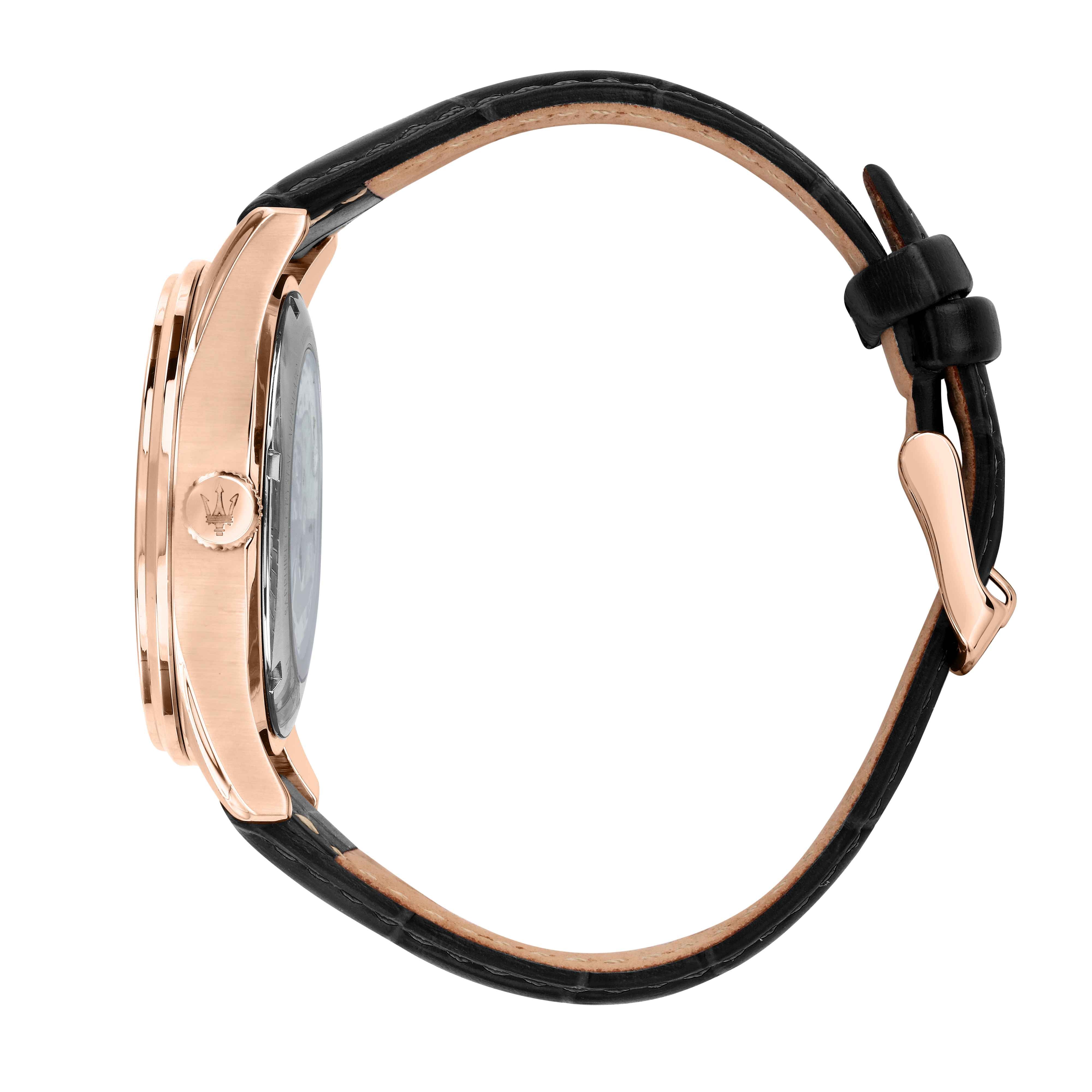 Orologio Uomo Maserati Automatico Pelle Nero Acciaio Rosè Data R8821124001