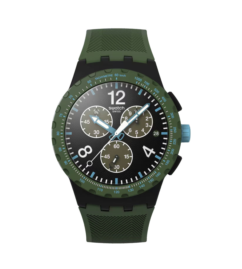 Orologio Uomo Swatch Olive Rush Verde Crono Data SUSB421