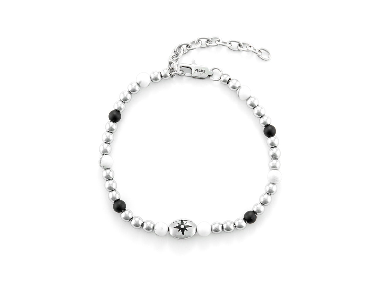 Bracciale Uomo 4US Cesare Paciotti Acciaio rosa dei venti Pietra Bianca Nera 4UBR6449