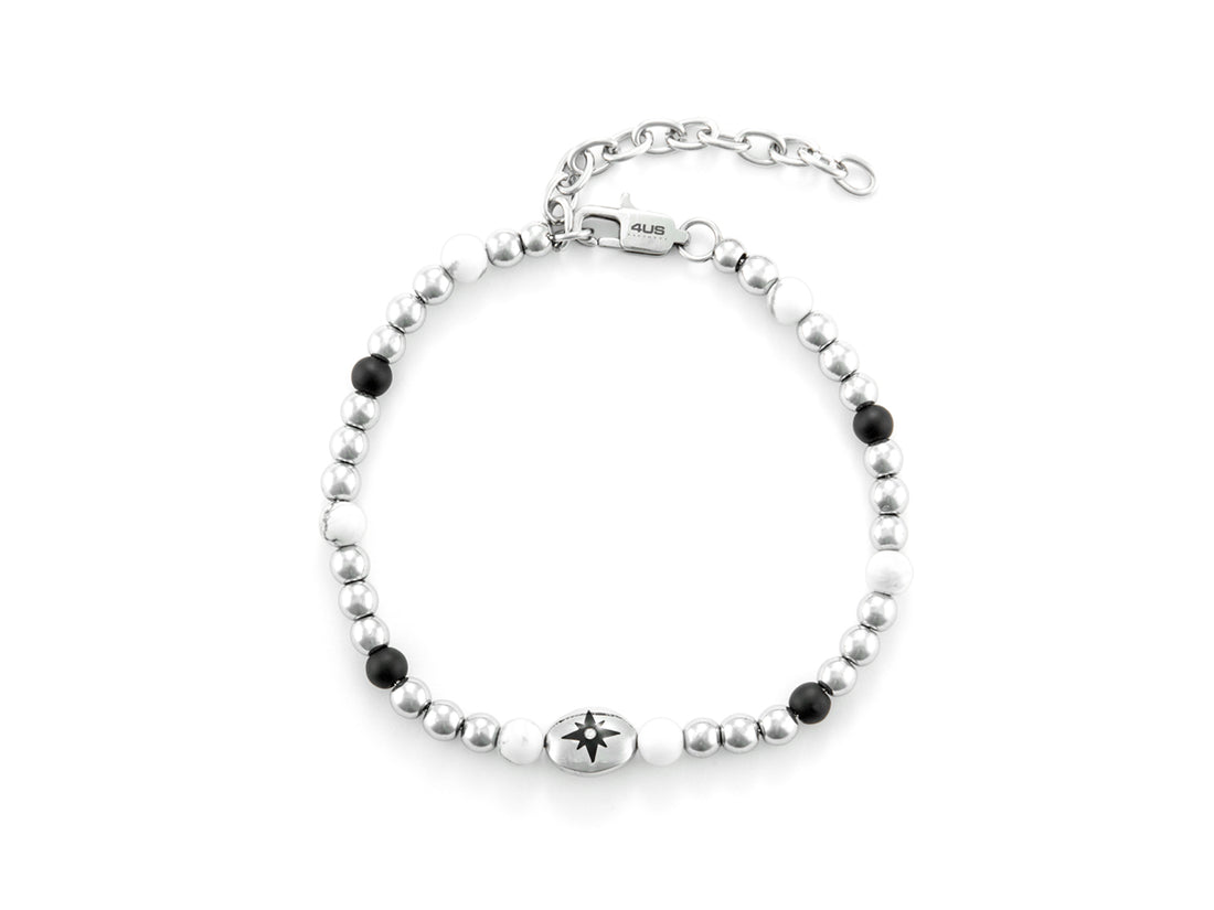 Bracciale Uomo 4US Cesare Paciotti Acciaio rosa dei venti Pietra Bianca Nera 4UBR6449