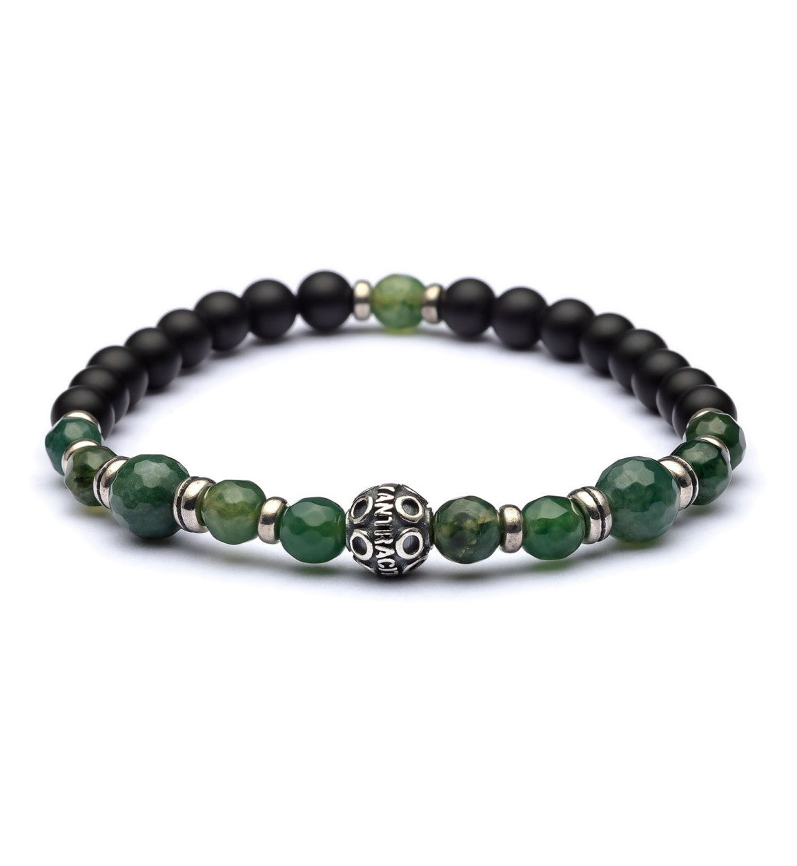 Bracciale Unisex  Antracite Con Agata Nera, Agata Muschiata - Argento 925% 4° Chakra ANAHATA