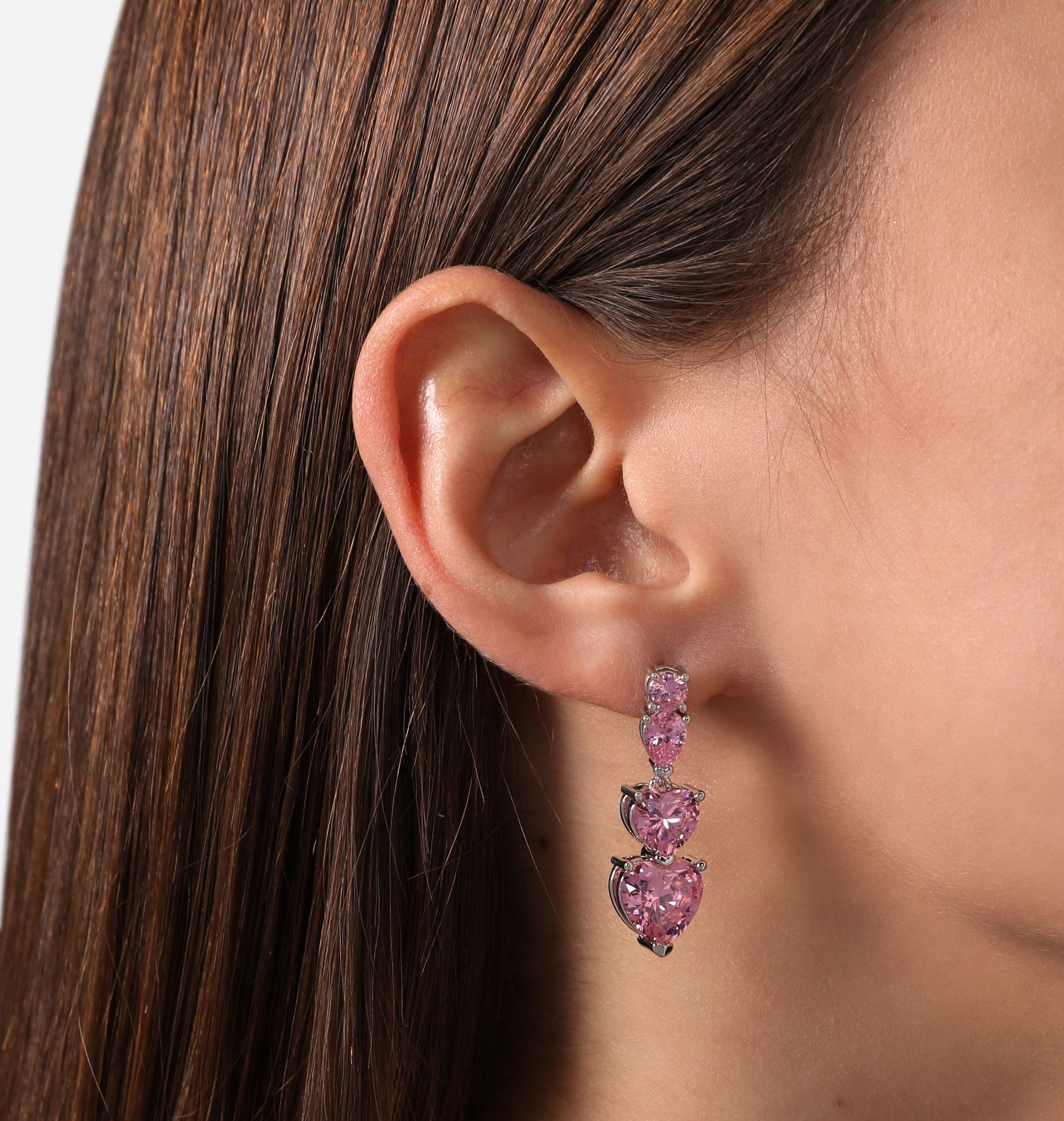 Orecchini Donna Chiara Ferragni Acciaio Zircone Rosa a forma di cuore