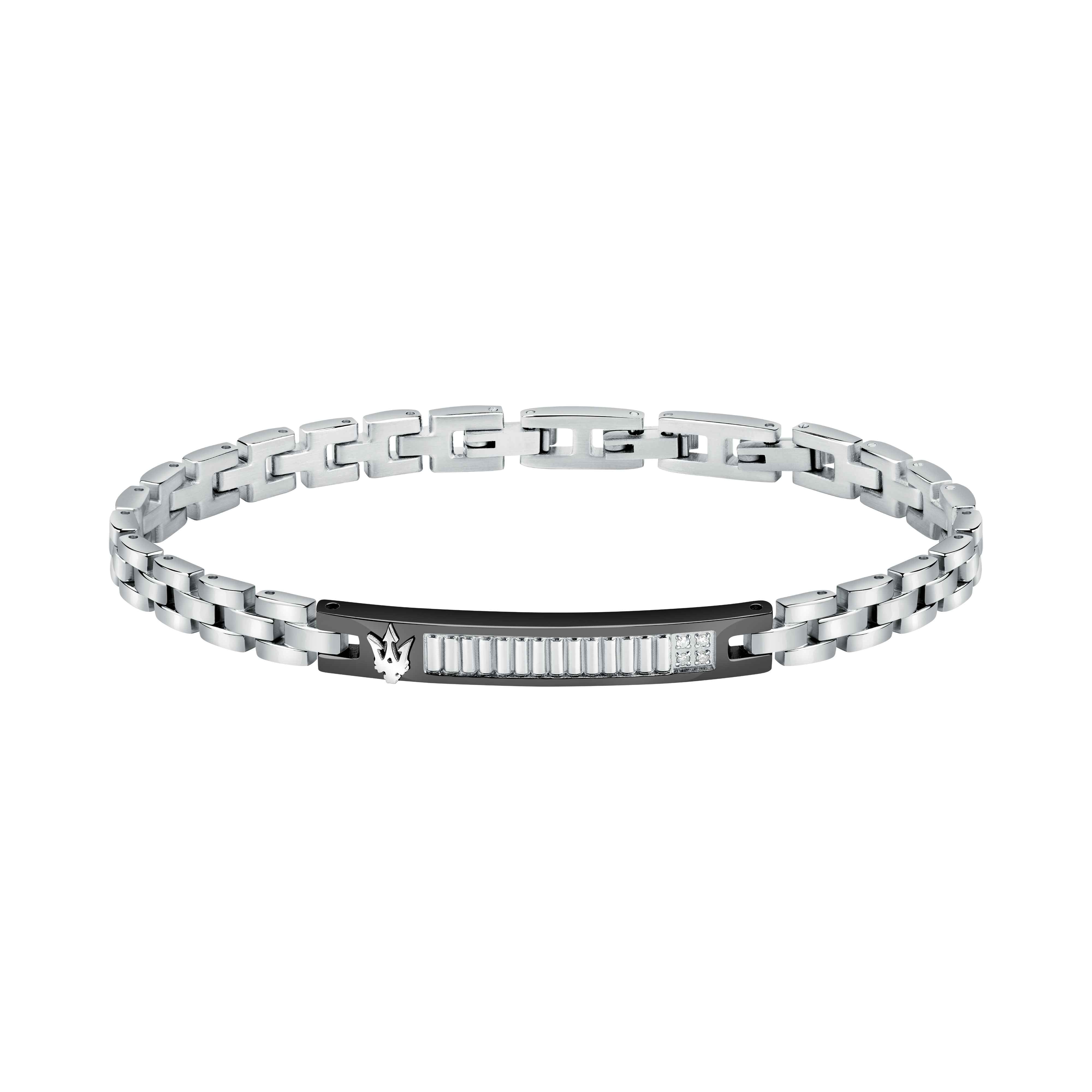 Bracciale Uomo Maserati Acciaio Bicolore Targhetta Diamante Logo Nero JM423ATY20