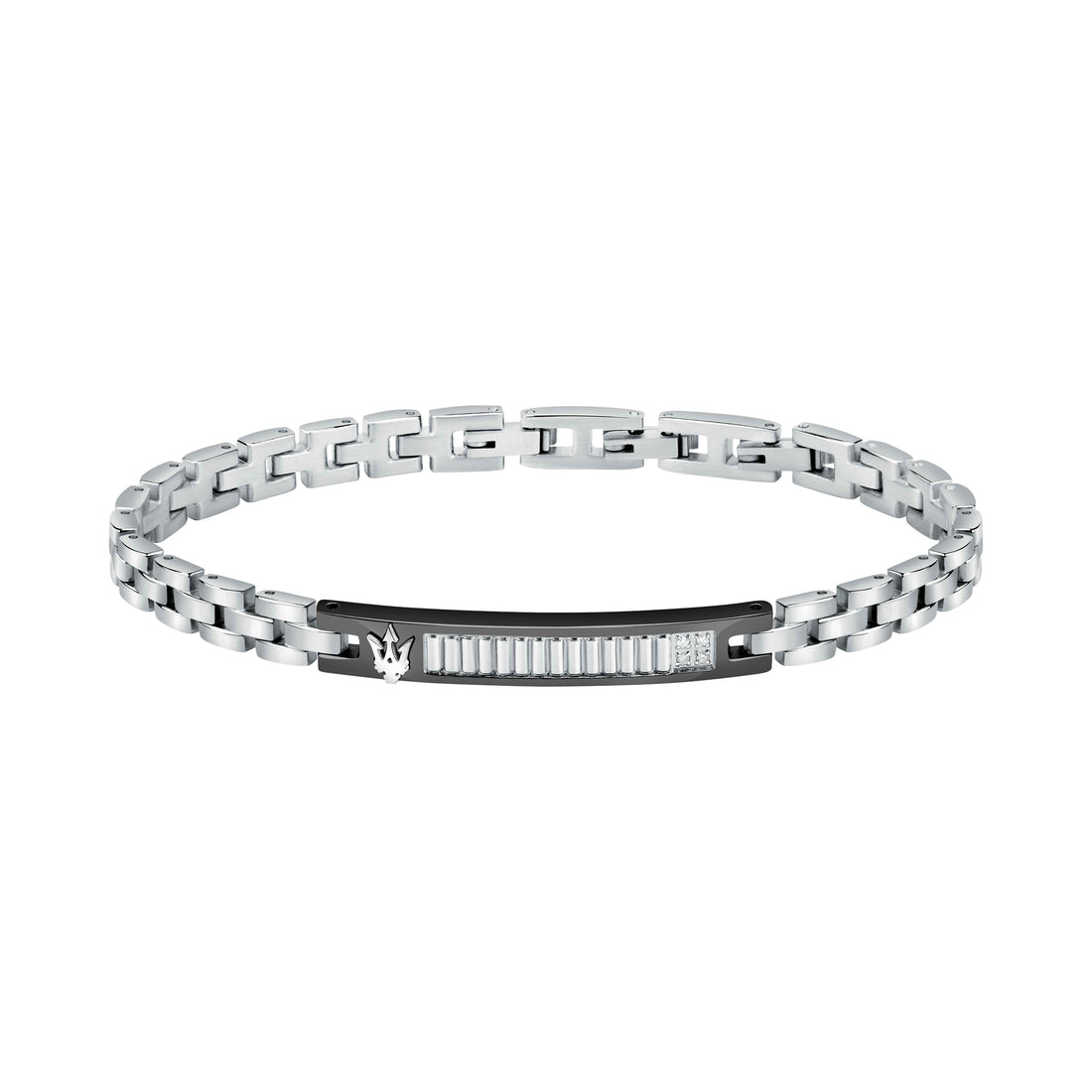 Bracciale Uomo Maserati Acciaio Bicolore Targhetta Diamante Logo Nero JM423ATY20