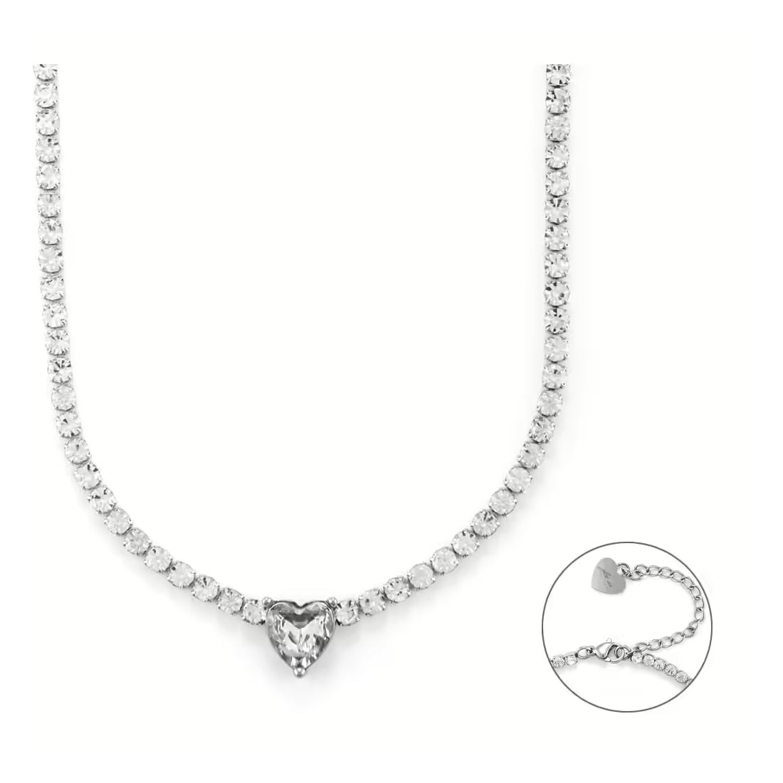 Collana Tennis Donna 4US Cesare Paciotti Acciaio Zirconi Cuore Bianco 4UBR6255W