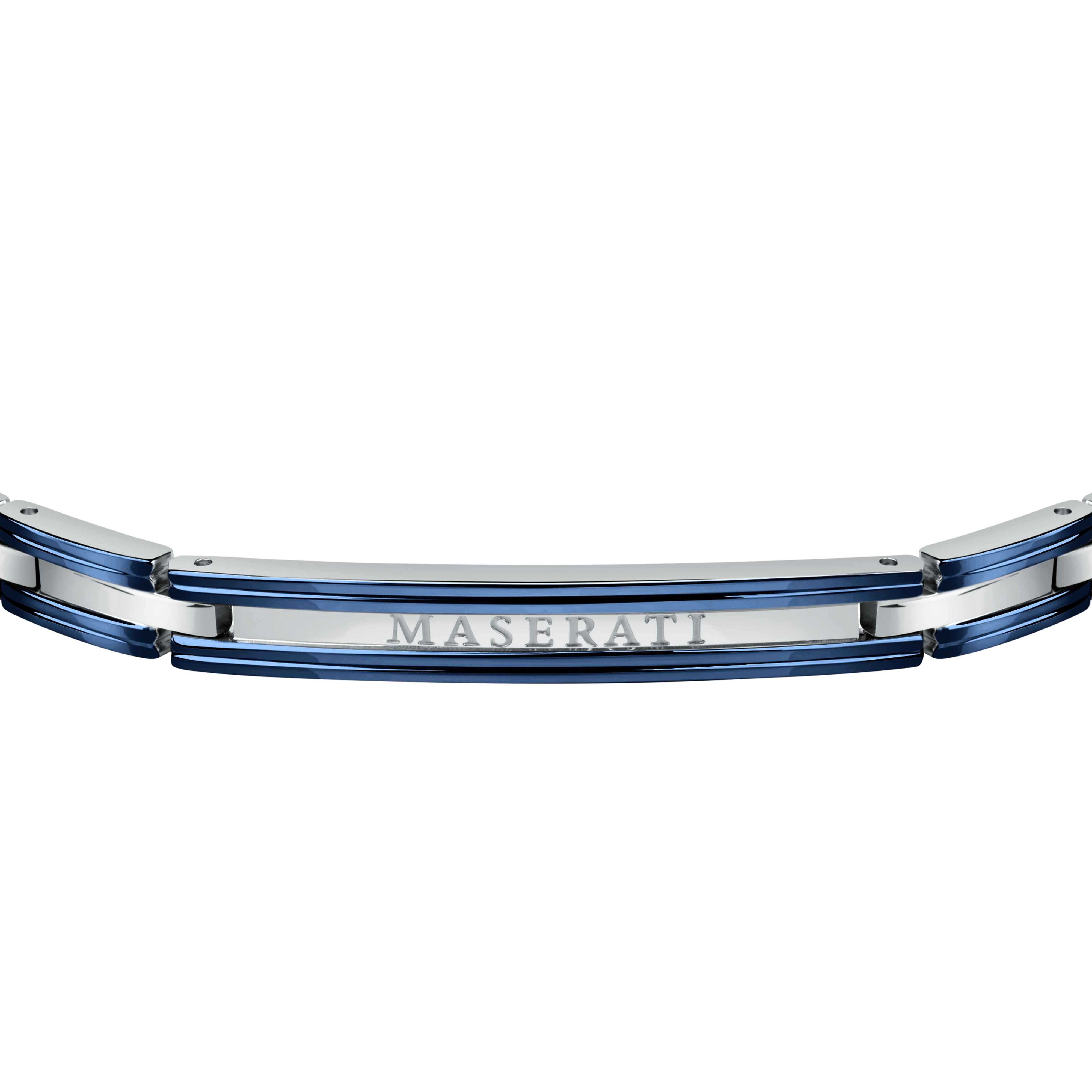 Bracciale Uomo Maserati Acciaio Bicolore Blu Logo Centrale Semirigido JM421ATK11