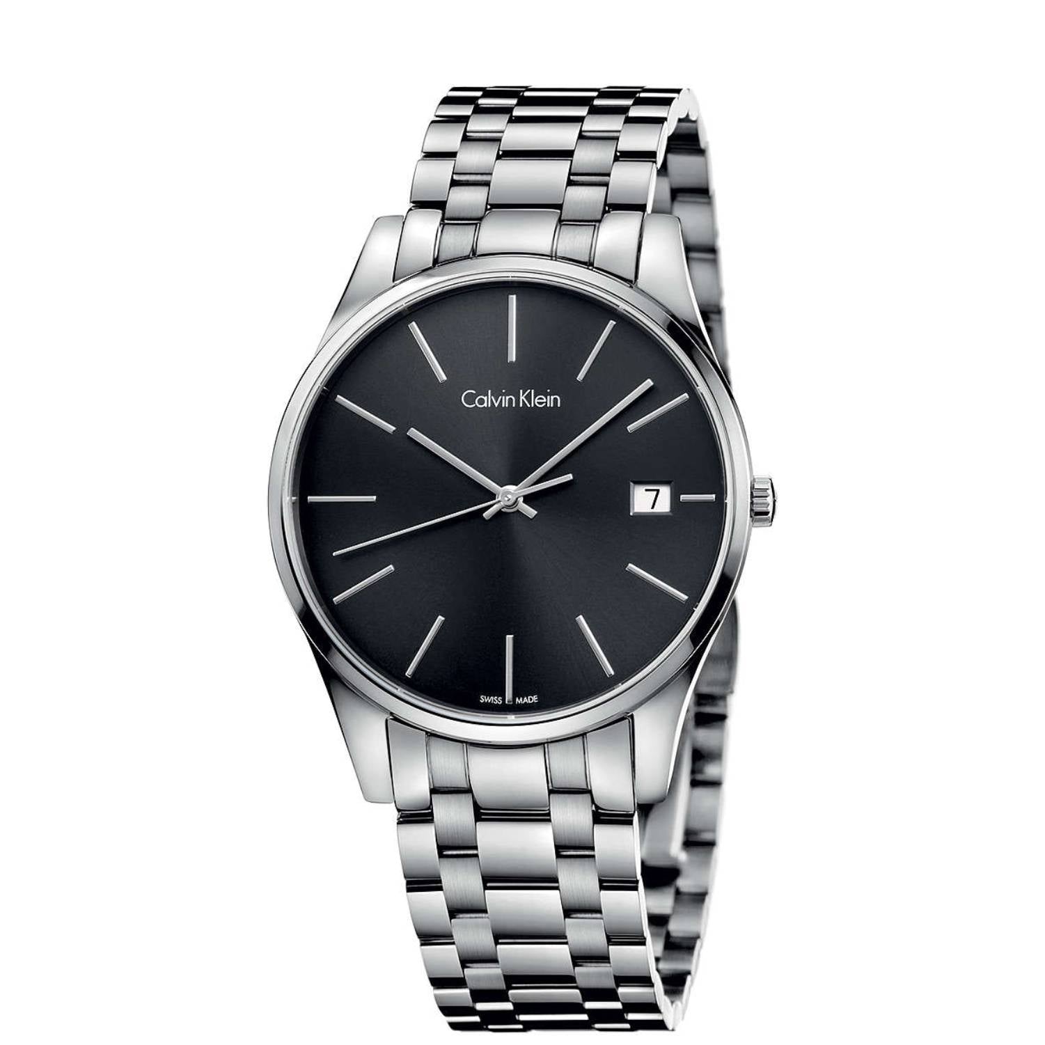 Orologio Uomo Acciaio Calvin Klein Quarzo Nero Solo Tempo Data Lucido Satinato