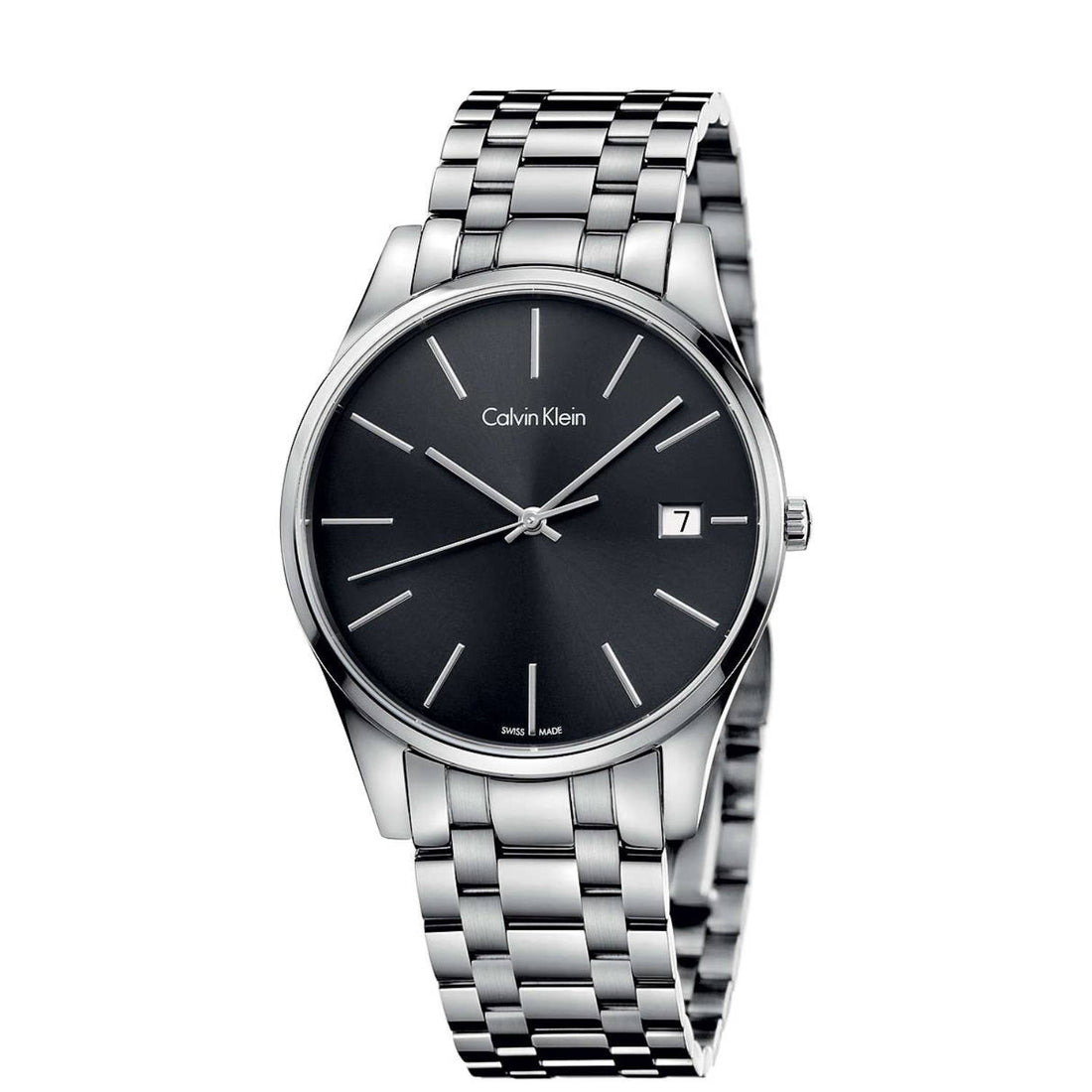 Orologio Uomo Acciaio Calvin Klein Quarzo Nero Solo Tempo Data Lucido Satinato