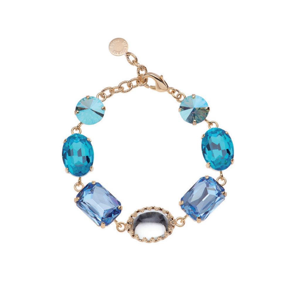 Bracciale Donna Ottaviani Bronzo Dorato Tennis Zirconi Azzurro Blu 500956B
