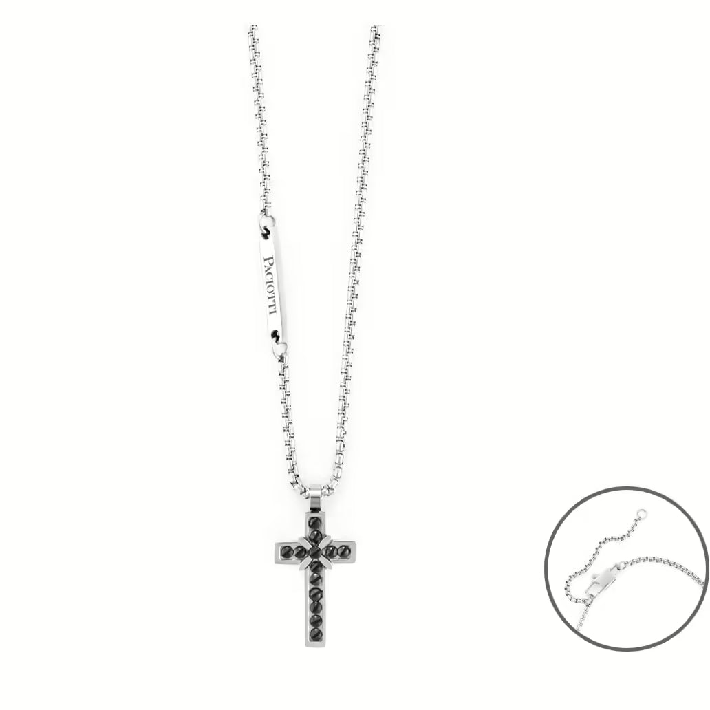 Collana Uomo 4US Cesare Paciotti Acciaio Croce Latina Satinata Viti Nere 4UCL6129