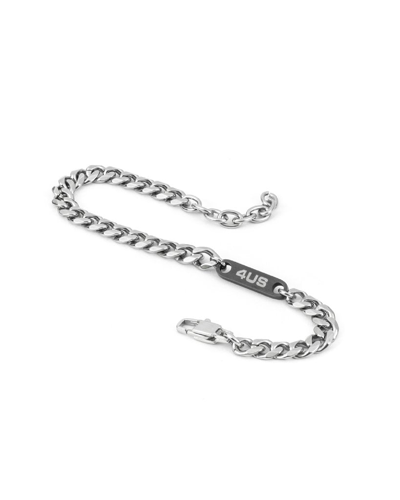 Bracciale Uomo 4US Cesare Paciotti acciaio Bianco con targhetta in pvd nero  4UBR4394