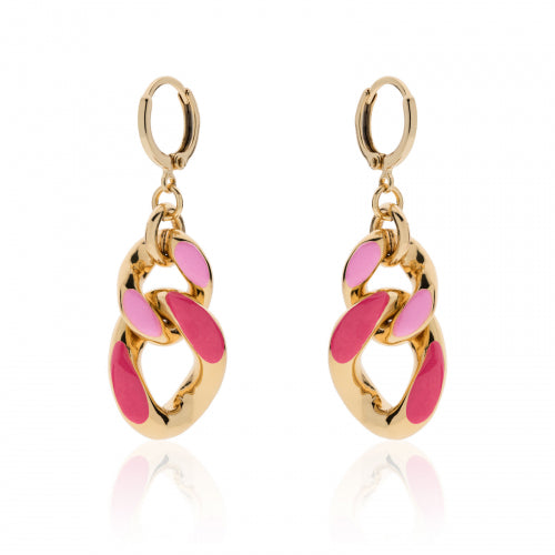 Orecchini Pendenti Bronzo Dorato Con Smalto Fucsia 525634