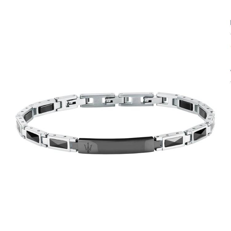 Bracciale Uomo Maserati Acciaio Ceramica Nero Targhetta Personalizzabile JM226ATZ79