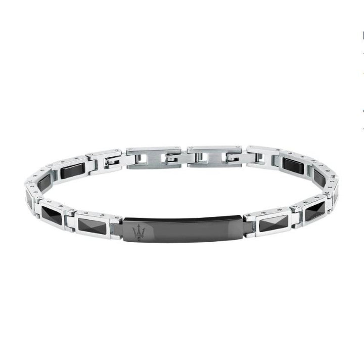 Bracciale Uomo Maserati Acciaio Ceramica Nero Targhetta Personalizzabile JM226ATZ79