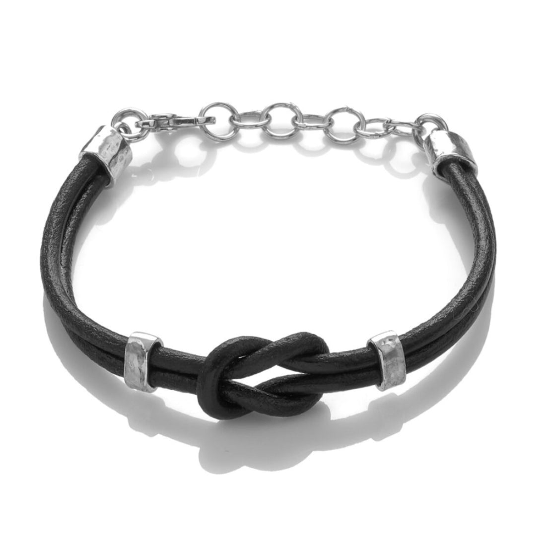 Bracciale Uomo Giovanni Raspini Argento 925 Cuoio Intrecciato Nodo Targhette 10383