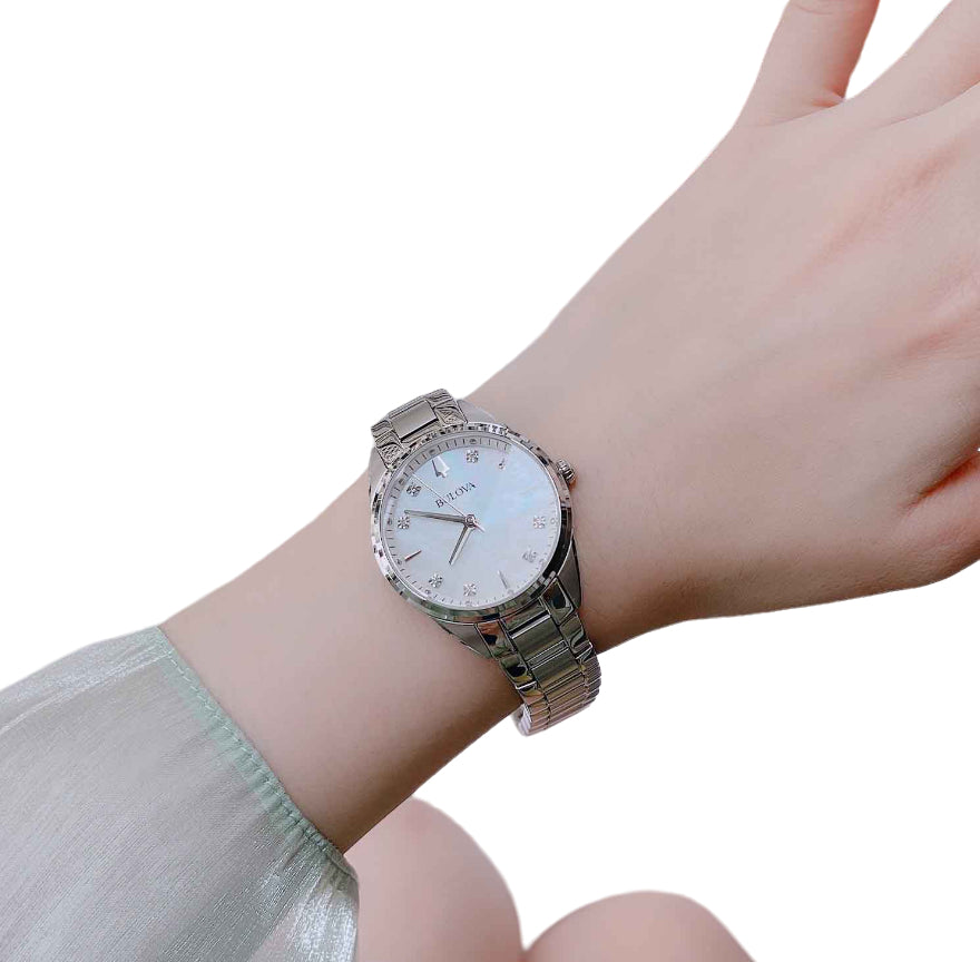 Orologio Donna Bulova Quarzo Solo Tempo Sutton Acciaio Madreperla Diamanti 96P199