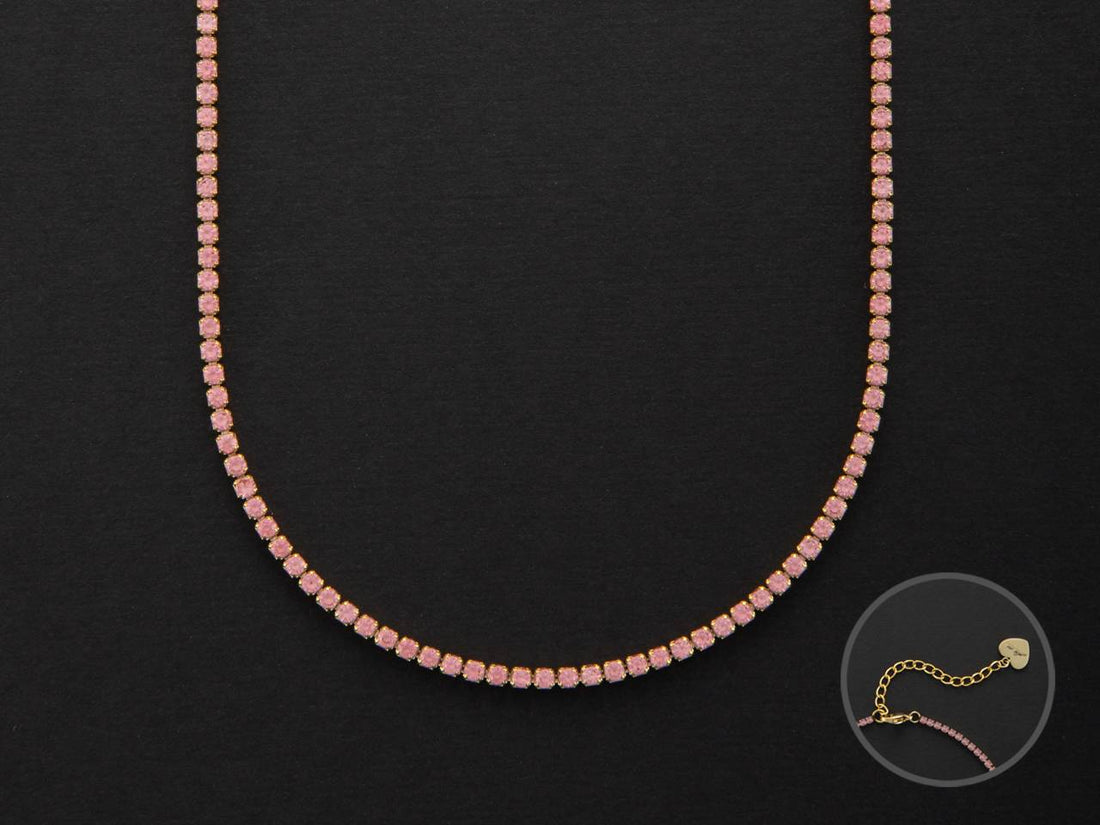 Collana Donna 4US Cesare Paciotti Acciaio Tennis Zirconi Rosa 60 cm 4UCL5842W