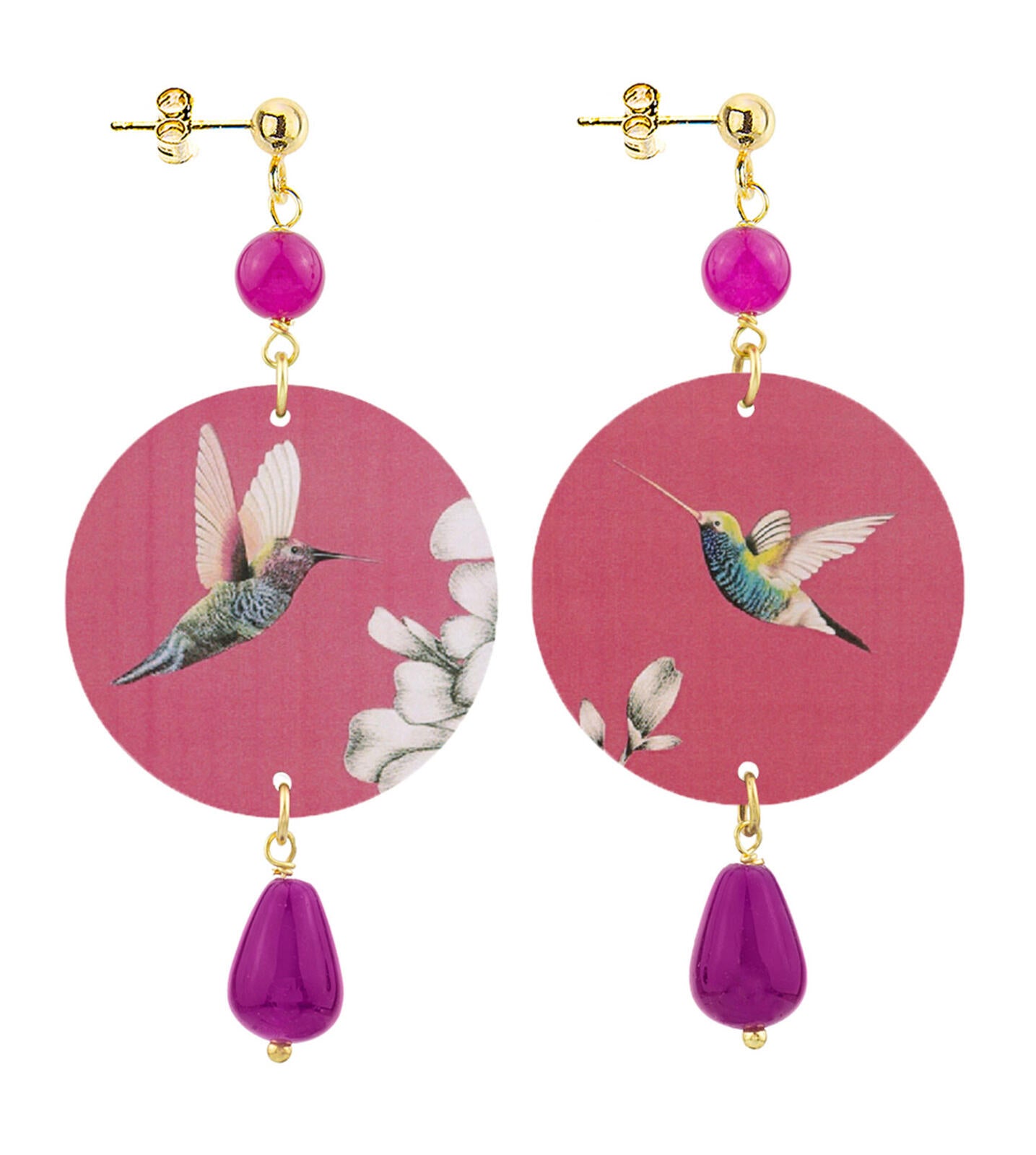 Orecchini Donna Lebole The Mini Circle Colibrì Rosa Fucsia Schiacciati D/P/OR.174