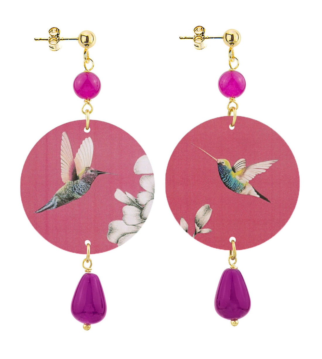 Orecchini Donna Lebole The Mini Circle Colibrì Rosa Fucsia Schiacciati D/P/OR.174