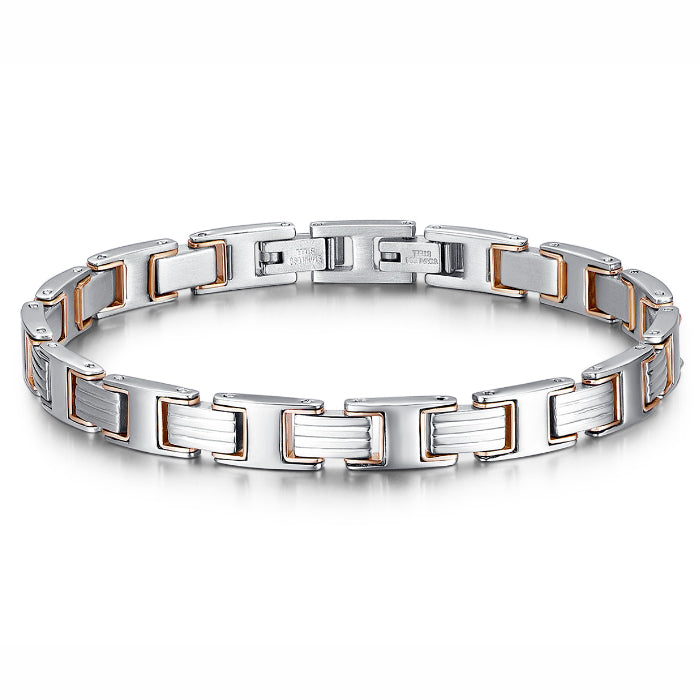 Bracciale Uomo Arkano Semirigido Acciaio Bicolore Lucido Barre Rosè BAC75B