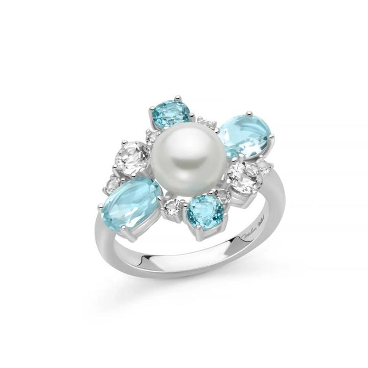 Anello Donna Miluna Argento 925 Celestia Gemma Del Cielo Perla Topazi Bianchi Misura 16 PLI1768M16
