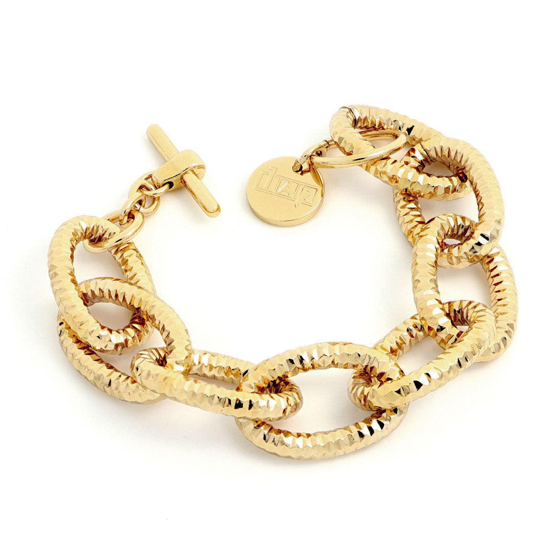 Bracciale Donna Unoaerre Bronzo Dorato Sfaccettato Catena Anelli Ovali 512559