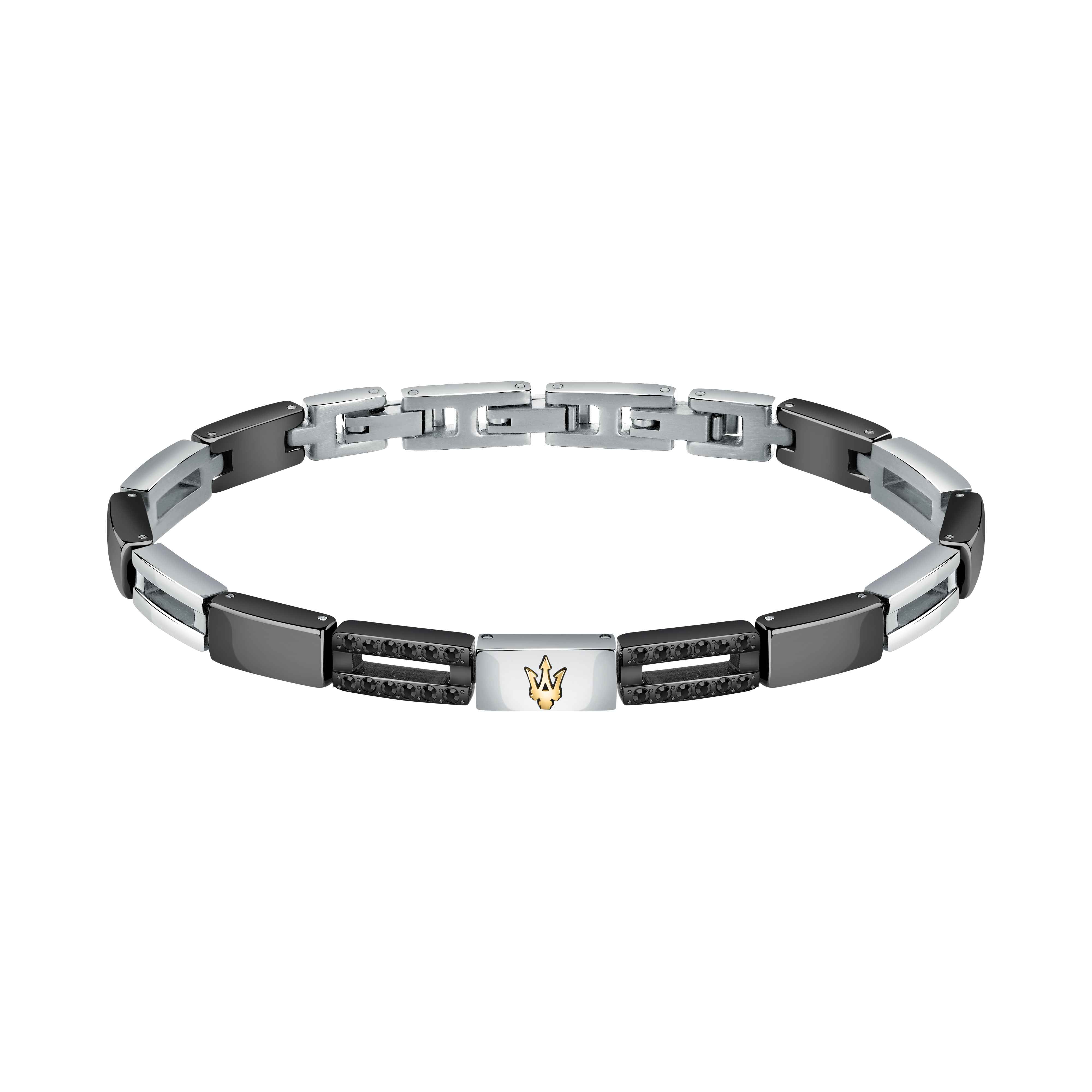 Bracciale Uomo Maserati Acciaio Traforato Ceramica Nera Zirconi Neri JM223ATZ22