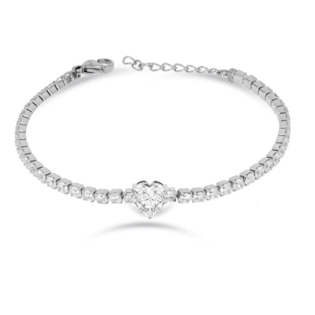 Bracciale Donna Liu Jo Acciaio Tennis Zirconi bianchi 3 MM  con cuore bianco LJ2442
