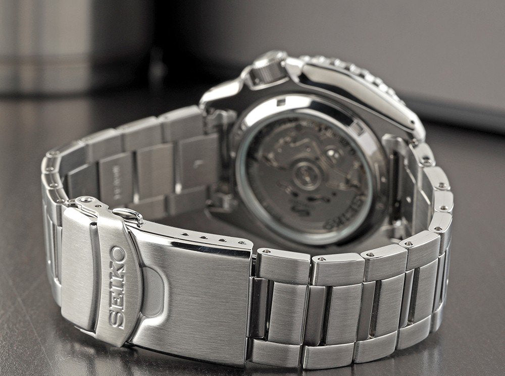 Orologio Uomo Seiko 5 Automatico Nero Dorato Acciaio Doppia Data SRPK99K1