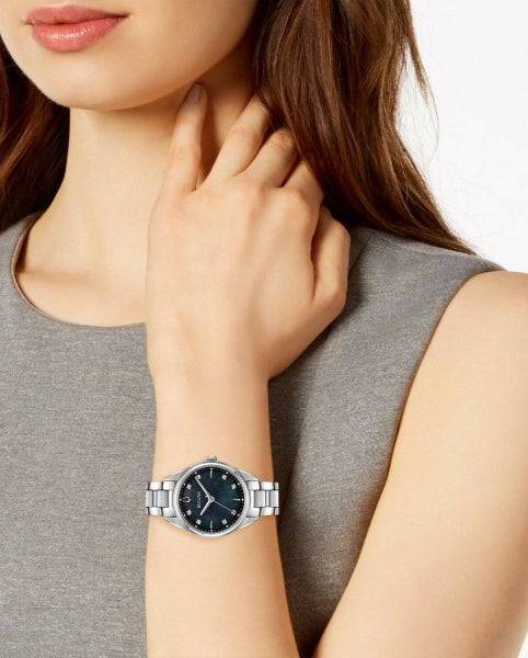 Orologio Donna Bulova Quarzo Solo Tempo Sutton Acciaio Madreperla Nera Diamanti 96P198