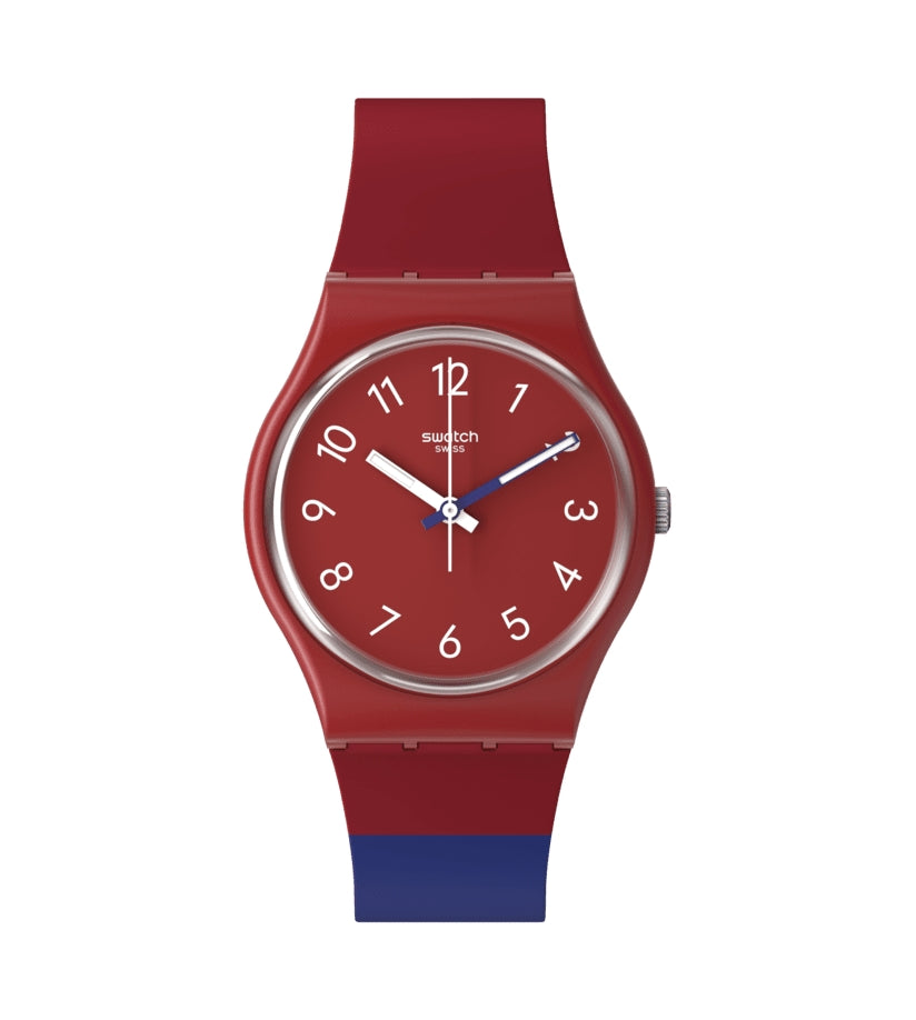 Orologio Uomo Bambino Swatch Quarzo Solo Tempo Numeri Rosso Bianco Blu SO28R112