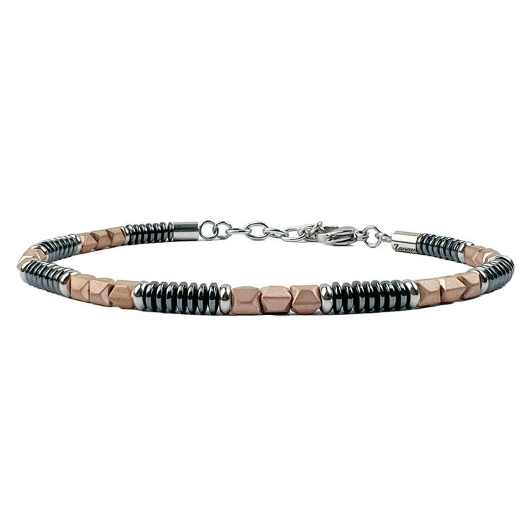 Bracciale Uomo Acciaio Zancan con bulles nere e laminate oro rosa UHB089