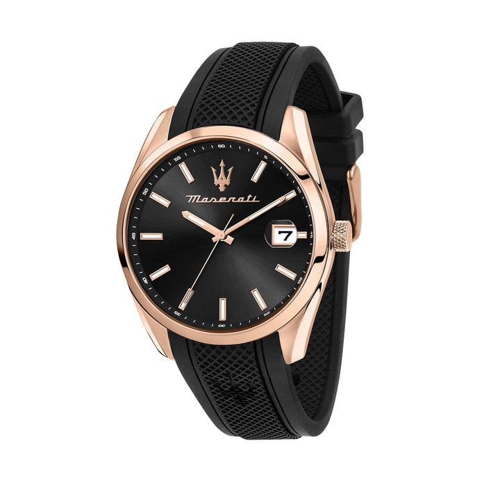 Orologio Uomo Maserati Acciaio Rosè Gomma Quarzo Solo Tempo Data Nero R8851151002