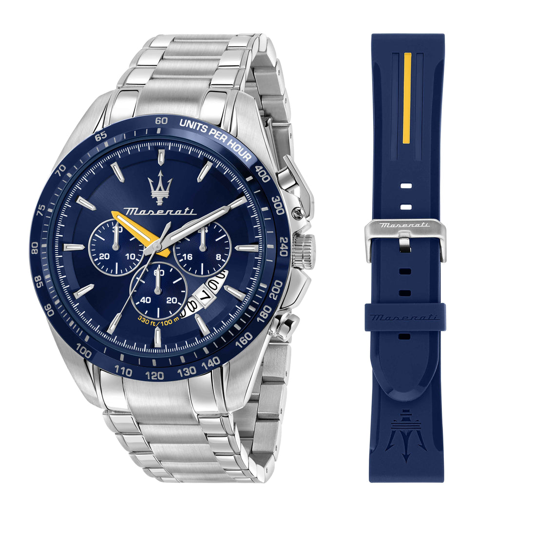 Orologio Uomo Maserati Set Box Bracciale Acciaio Quarzo Cronografo Blu R8871612039
