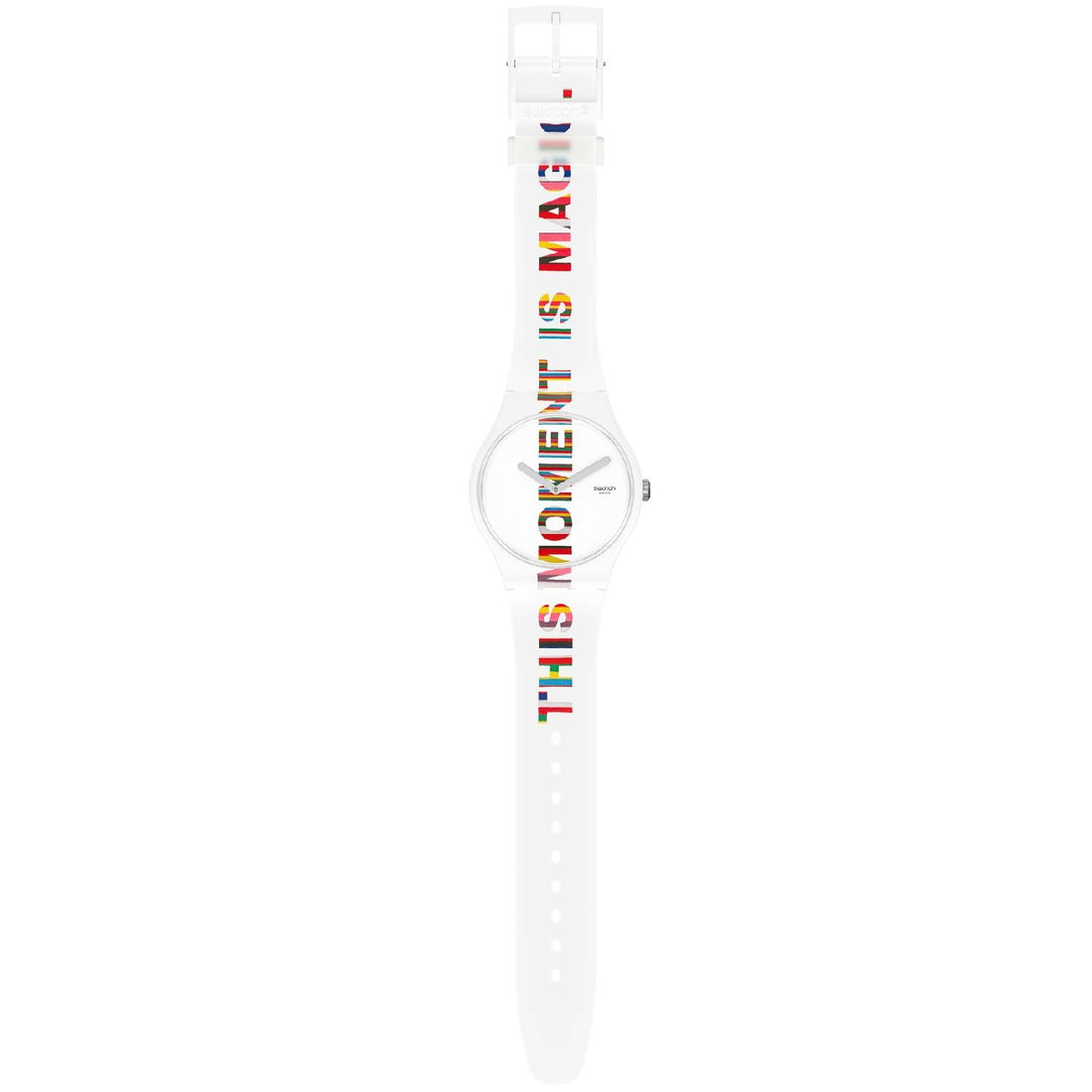 Orologio Uomo Gomma Swatch Solo Tempo Quarzo Bianco TIME'S MAGIC SUOZ330