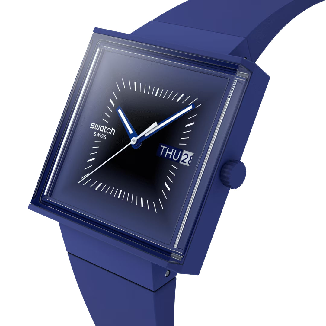 Orologio Unisex Swatch What IF SQUARELY BLACKLIGHT Cassa Quadrata Blu SO34N700
