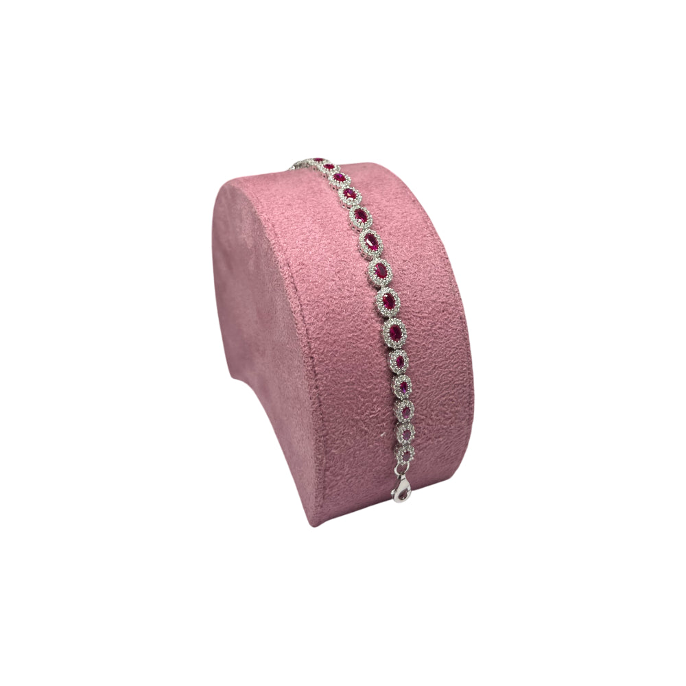 Bracciale Unisex Re Mida Tennis Argento Zirconi Bianchi Rossi Ovali Tennis-15