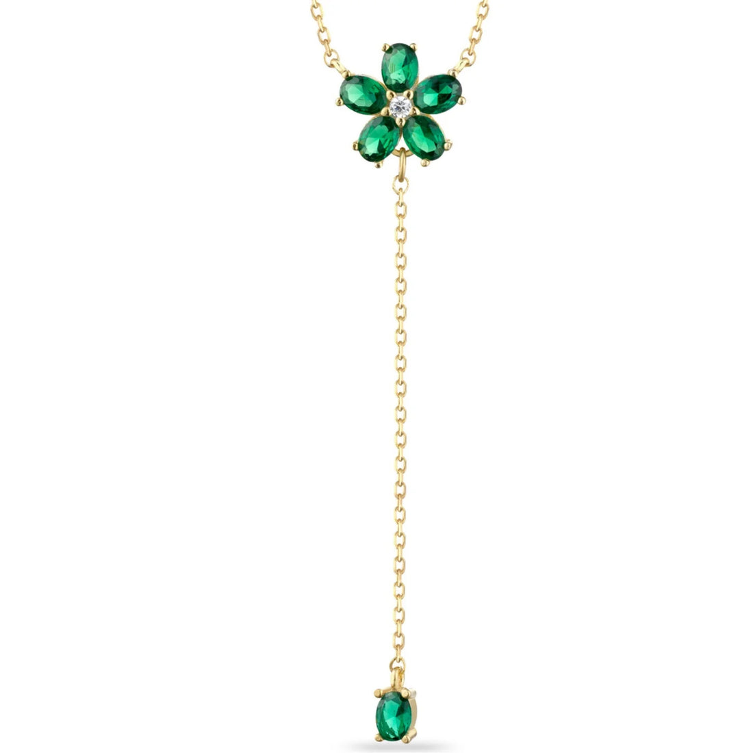 Collana Donna Laura P. Argento Dorato 925 Fiore Zirconi Verdi Bianchi CL0110GV