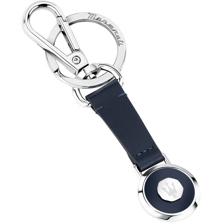 Portachiavi Uomo Maserati Acciaio Lucido Pelle Nera Rigenerata Logo centrale KMU5240102
