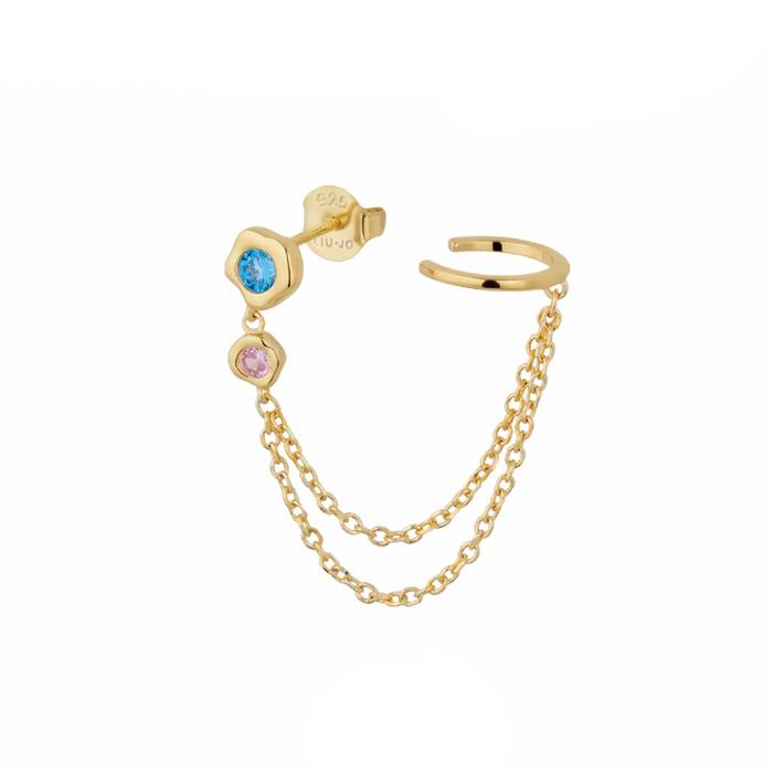 Orecchino Ear Cuff Donna Liu Jo Argento 925 Dorato Catena Zirconi ALJ307