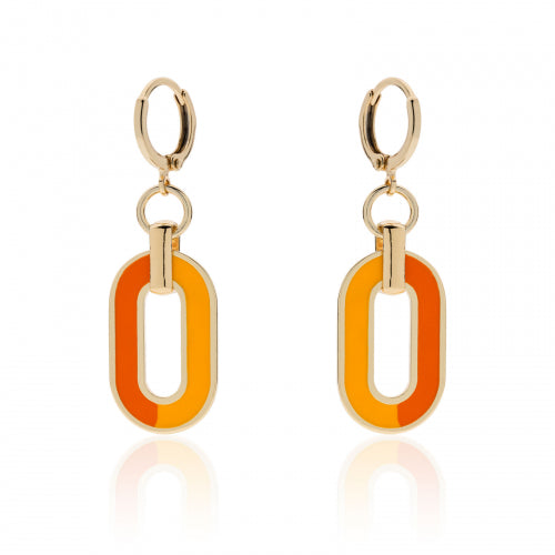 Orecchini Pendenti Bronzo Dorato Con Smalto Arancio 525617