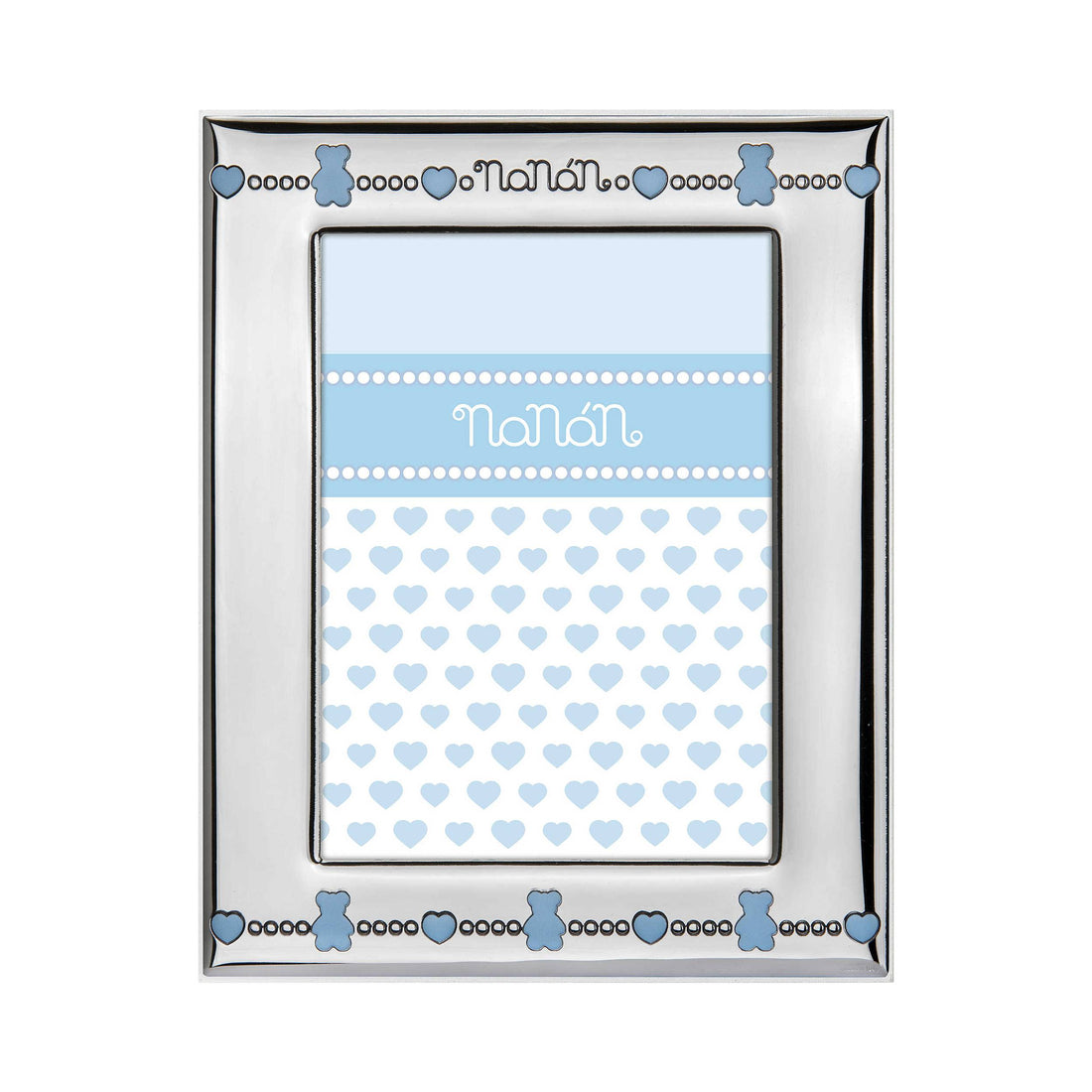 Cornice Bambino Nanan Laminato Argento Orsetti Smalto Celeste 18x13 cm NCO0011