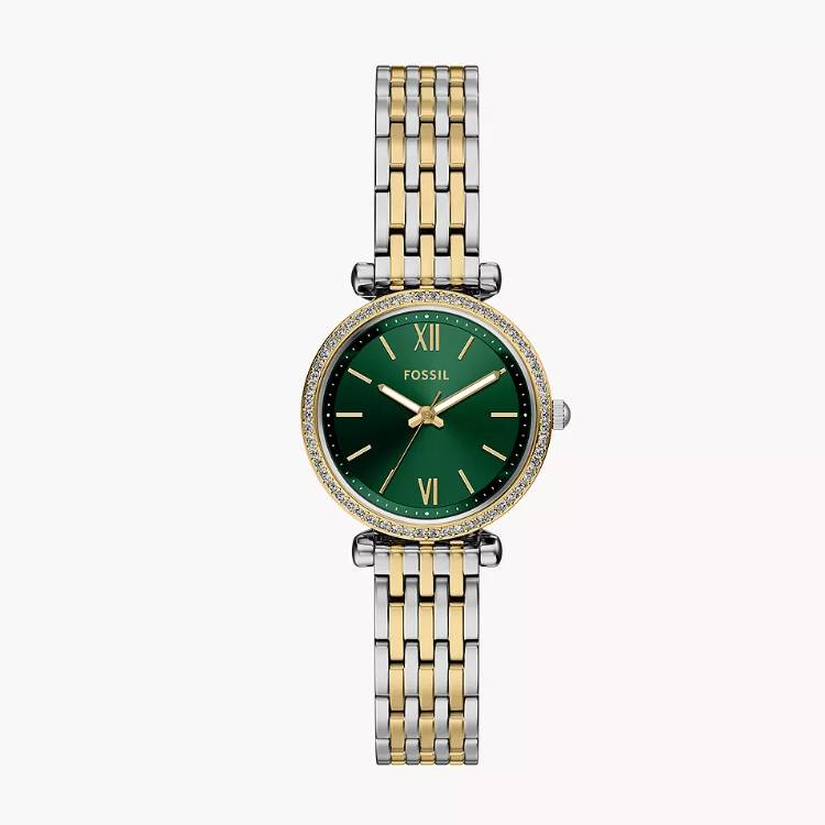 Orologio Donna Fossil Carlie Mini Tre Sfere Acciaio Bicolore Verde Quarzo Solo Tempo ES5439
