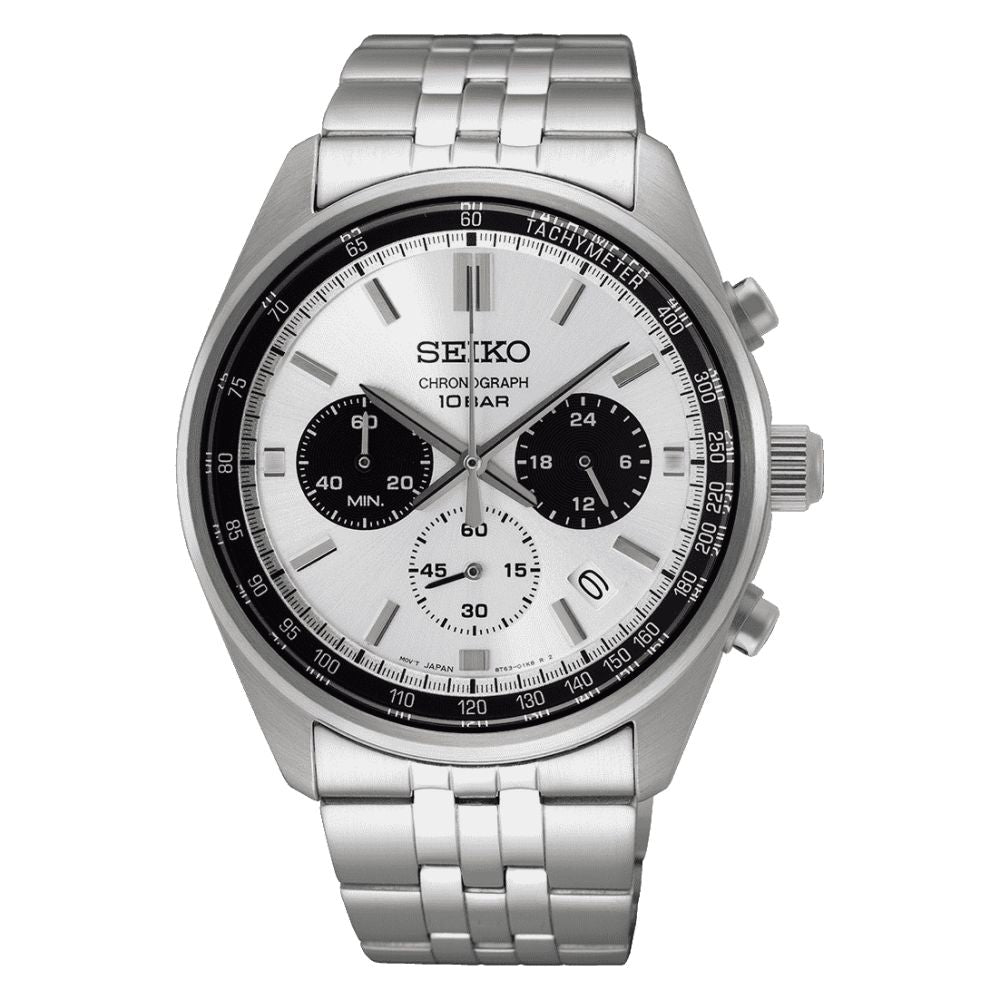 Orologio Uomo Seiko Sport Acciaio Quarzo Cronografo Bianco Nero Data SSB425P1