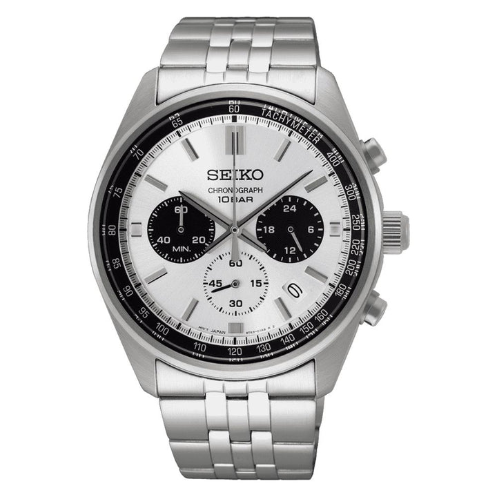 Orologio Uomo Seiko Sport Acciaio Quarzo Cronografo Bianco Nero Data SSB425P1