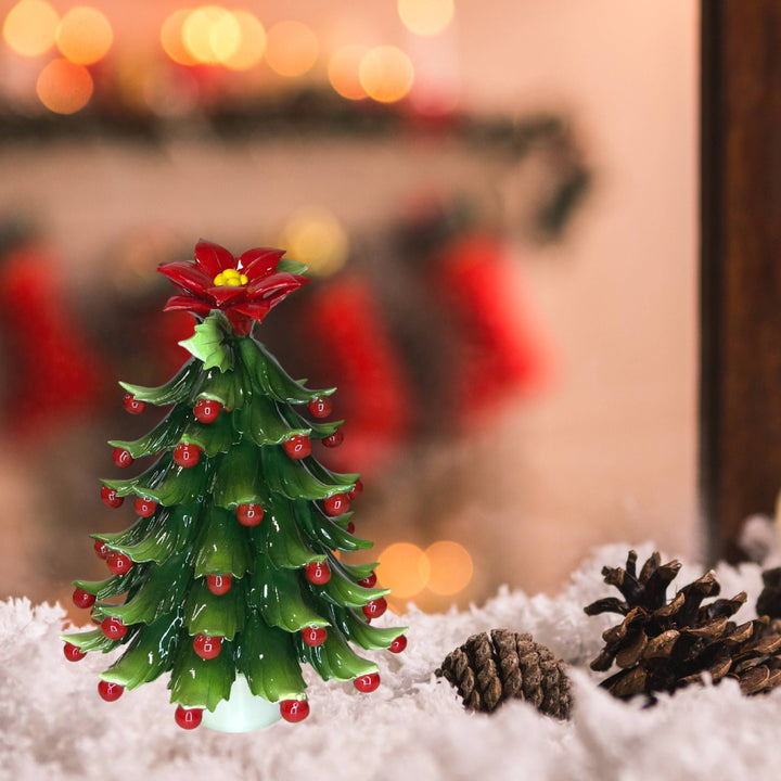 Albero di Natale Capodimonte Verde Palline Rosse Stella Di Natale 25cm CAP25