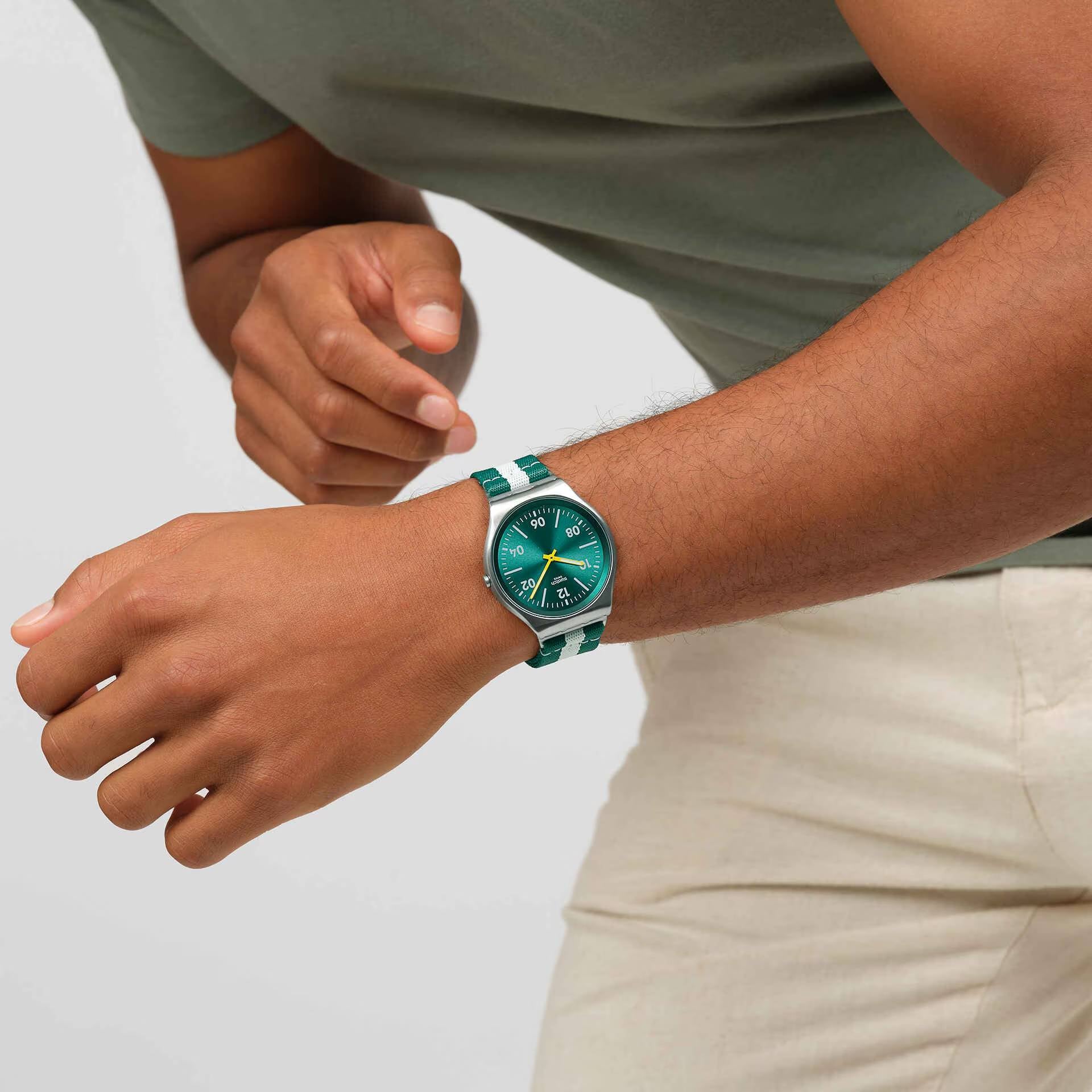 Orologio Unisex Swatch CASUAL STRIPE Skin Verde Bianco SS07S148
