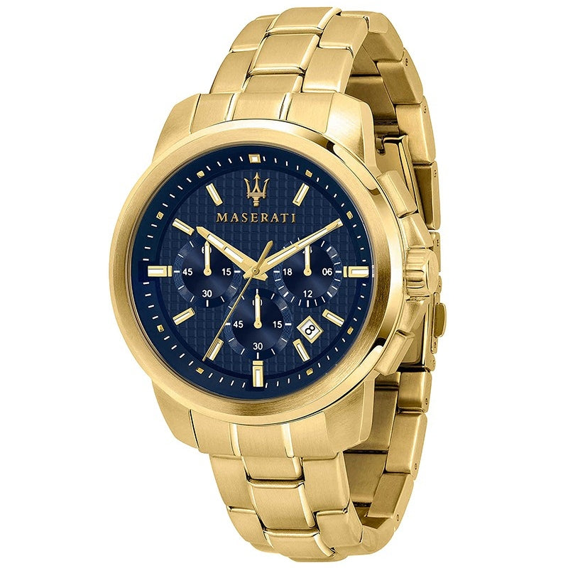 Orologio Uomo Maserati Acciaio Dorato Quarzo Cronografo Data Blu