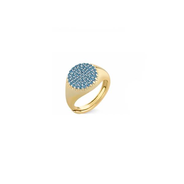 Anello Donna Sogni Mignolo Chevalier Tondo Argento Dorato Zirconi Acquamarina Regolabile AN128GA