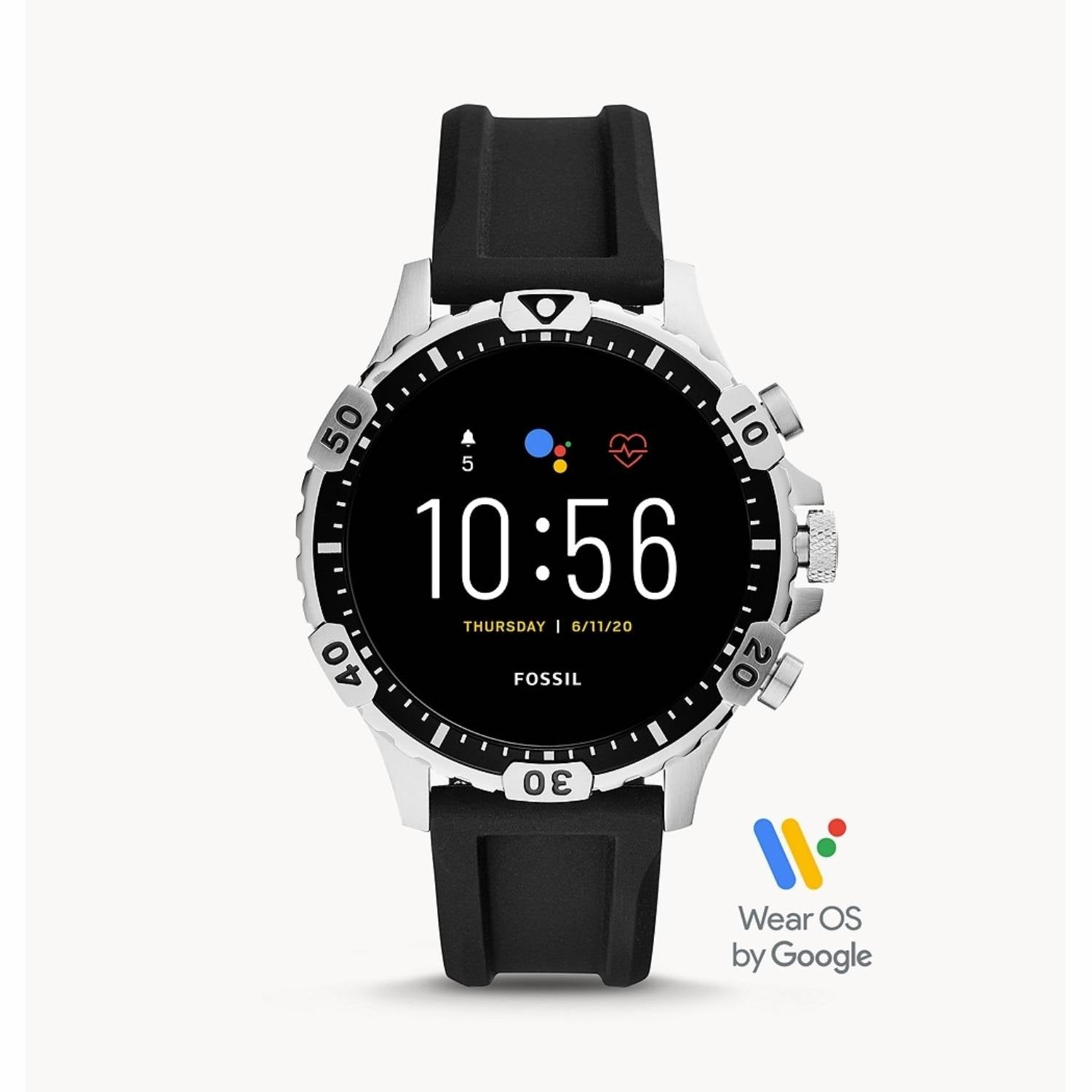 Orologio Uomo Fossil Acciaio Smartwatch Wear OS Nero Gomma FTW4041